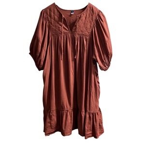 Old Navy Dress Womens 2C Terracotta Tiered Midi Quilted Tie Bodice Boho Hippie